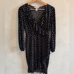 London Times - Black and White Polka Dot Dress with Ruffle Hem - Size 0